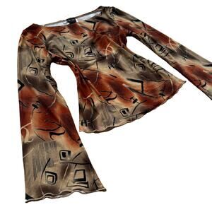 Y2K E-Gen USA Lettuce Hem Bell Sleeve Indie Sleaze Fairy Grunge Top Boat Neck L